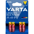 Kép 1/4 - VARTA LONGLIFE MAX POWER LR3 AAA mikro elem X4